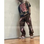 CHROME HEARTS 2025 Fall/Winter Collection 🤎 Maillard Brown Tones Pink Genuine Leather Cross Detail Cargo Pants - Image 13