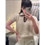 Chanel 2025 Fall/Winter CoCo Neige Ski Collection ❄️ Colorblock Crochet Peter Pan Collar Crystal Bow Embellishment Cashmere Short Sleeve - Image 12