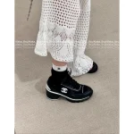 Chanel 2025 Fall/Winter Collection 🖤 Imported Leather Mesh Detail Block Heel Logo Sneakers for Women - Image 20