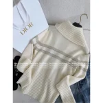 Dior 2025 Fall/Winter Ski Collection 🏔️ Heavyweight Gold-Thread Embroidered Star ⭐️ Logo Navy Lapel Cashmere Pullover - Image 2