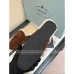 Prada 2025 Early Fall/Winter Collection 🐻 Imported Shearling 🐑 Calfskin Leather in Maillard Tones Slip-On Furry Slippers - Image 5
