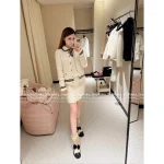 Chanel 2025 Fall/Winter CoCo Neigh Ski Collection 🤍 Teddy Cream Faux Fur Round Neck Kashmir Cashmere/Silk Cardigan & Midi Skirt for Women - Image 5