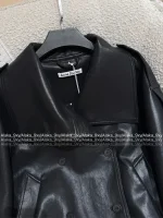 ACNE STUDIOS 2025 New Designer Stand-Collar PU Pebbled Shearling-Texture Jacket for Women - Image 6
