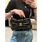 Chanel "Hot Drop 🎀" 2025 Bow & Metal Logo Chain Bag ⛓️ Stunning Jennie-Inspired Style in Imported Genuine Lambskin/Silk Velvet - Image 16