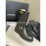Chanel Vintage Vintage Series 🔍©️©️ Metal Button Embellished Embroidered Letter Logo Imported Calfskin Leather Ankle Boots for Women - Image 8