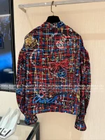 Chanel 2025 Fall/Winter Collection 🌈 Painted Line Print Logo Crystal Button Stand-Collar Silk-Cotton Blouse for Women - Image 6