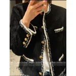 Chanel 2025 Fall/Winter Collection 🖤 Black-White Colorblock Tailored Woven Four-Pocket Corduroy Blazer - Image 7