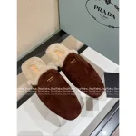 Prada 2025 Early Fall/Winter Collection 🐻 Imported Shearling 🐑 Calfskin Leather in Maillard Tones Slip-On Furry Slippers - Image 16