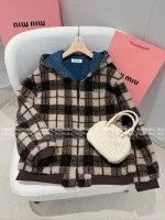 miumiu "Reversible Style" 🐻 2025 Early Fall/Winter Collection Fleece Plaid & Denim Patchwork Oversized Furry Jacket for Women - Image 14