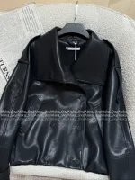 ACNE STUDIOS 2025 New Designer Stand-Collar PU Pebbled Shearling-Texture Jacket for Women - Image 5