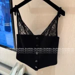 Chanel 2025 Fall/Winter Collection 🖤 Artisan Lace V-Neck Crystal Button Arched Corset Top for Women - Image 19