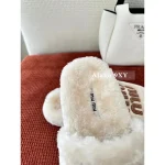 miumiu 2024 Fall/Winter Collection 🐑 Genuine Leather Letter Logo Wool Slippers for Women - Imported Australian Wool Fabric ~ Super Comfortable - Image 7