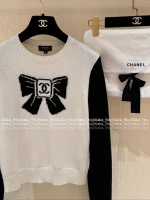 Chanel Super Cute ©️©️ Vintage Vintage Series 🎀 Bow Jacquard Logo Cashmere Pullover - Imported Cashmere 🦙 - Image 16