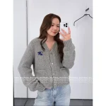 Celine Must-Have for Christmas & New Year ♥️ ©️ 2025 Fall/Winter Collection Brooch Logo Red Cashmere Knit Cardigan - Image 10