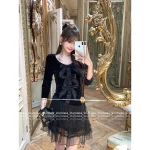 Chanel 2025 Runway Collection 🎀 Keeper Piece~ Handmade Silk Satin Bow Round Neck Three-Quarter Sleeve Velvet Top for Women - Image 12