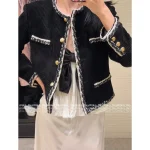 Chanel 2025 Fall/Winter Collection 🖤 Black-White Colorblock Tailored Woven Four-Pocket Corduroy Blazer - Image 6