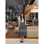Prada 2025 Early Fall/Winter Collection ▶️ Genuine Leather Logo Accent High-Waist Slimming Artisan Pleated Midi/Maxi Skirt for Women - Image 12