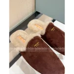 Prada 2025 Early Fall/Winter Collection 🐻 Imported Shearling 🐑 Calfskin Leather in Maillard Tones Slip-On Furry Slippers - Image 15