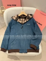 miumiu "Reversible Style" 🐻 2025 Early Fall/Winter Collection Fleece Plaid & Denim Patchwork Oversized Furry Jacket for Women - Image 13