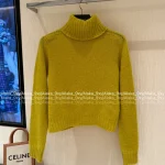 Celine 2025 Fall/Winter Collection 🍋©️ Lemon Yellow Mock Neck Wool Pullover for Women