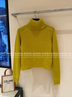 Celine 2025 Fall/Winter Collection 🍋©️ Lemon Yellow Mock Neck Wool Pullover for Women