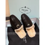 Prada 2025 Early Fall/Winter Collection 🐻 Imported Shearling 🐑 Calfskin Leather in Maillard Tones Slip-On Furry Slippers - Image 14