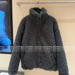 ACNE STUDIOS 2025 Fall/Winter Collection 🩶 Gray Stand-Collar Curly Fleece Zip-Up Jacket - Unisex Oversized Fit