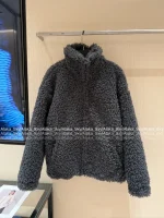 ACNE STUDIOS 2025 Fall/Winter Collection 🩶 Gray Stand-Collar Curly Fleece Zip-Up Jacket - Unisex Oversized Fit