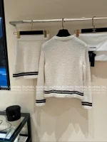 Chanel 2025 Fall/Winter CoCo Neigh Ski Collection 🤍 Teddy Cream Faux Fur Round Neck Kashmir Cashmere/Silk Cardigan & Midi Skirt for Women - Image 3