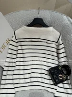 Dior 2025 Fall/Winter Collection ⚓️ Navy Lapel 8️⃣ Letter Logo Black-White Colorblock Striped Wool 🦙 Knit Cardigan - Image 9