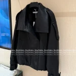 ACNE STUDIOS 2025 New Designer Stand-Collar PU Pebbled Shearling-Texture Jacket for Women