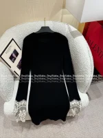 VALENTINO 2025 Fall/Winter Collection 👸 Water-Soluble Lace Cuff Bodycon Stretch Knit Cashmere Dress for Women - Image 18