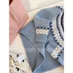miumiu 2025 Early Fall/Winter Collection ❄️ Blue Snowflake Fair Isle Round Neck Wool Pullover 🐑 - Image 8
