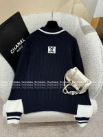 Chanel 2025 Fall/Winter CoCo Neige Ski Collection 🤍 ❄️ Color-Block V-Neck Terry Cuff Pullover Wool Knit Sweater for Women - Image 18