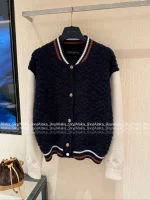Louis Vuitton 2025 Fall/Winter Collection 🆕 Ski Series Colorblock Subtle Jacquard Logo Baseball Wool Knit Jacket