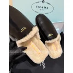 Prada 2025 Early Fall/Winter Collection 🐻 Imported Shearling 🐑 Calfskin Leather in Maillard Tones Slip-On Furry Slippers - Image 13