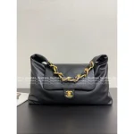Chanel 2025 Fall/Winter Atelier Collection Runway Style 🖤 Chunky Chain Metal Logo Oversized Hippie Hobo Bag in Imported Matte Soft Calfskin - Image 12