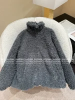 ACNE STUDIOS 2025 Fall/Winter Collection 🩶 Gray Stand-Collar Curly Fleece Zip-Up Jacket - Unisex Oversized Fit - Image 19