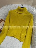 Celine 2025 Fall/Winter Collection 🍋©️ Lemon Yellow Mock Neck Wool Pullover for Women - Image 19