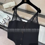 Chanel 2025 Fall/Winter Collection 🖤 Artisan Lace V-Neck Crystal Button Arched Corset Top for Women - Image 16