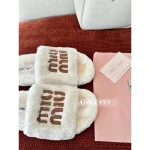 miumiu 2024 Fall/Winter Collection 🐑 Genuine Leather Letter Logo Wool Slippers for Women - Imported Australian Wool Fabric ~ Super Comfortable - Image 15