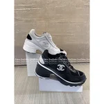 Chanel 2025 Fall/Winter Collection 🖤 Imported Leather Mesh Detail Block Heel Logo Sneakers for Women - Image 15