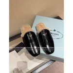 Prada 2025 Early Fall/Winter Collection 🐻 Imported Shearling 🐑 Calfskin Leather in Maillard Tones Slip-On Furry Slippers - Image 12