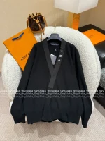 Louis Vuitton 2025 Early Fall/Winter Collection 🖤 V-Neck Wool Badge Button Detail Pullover Sweater - Unisex Oversized Fit - Image 10