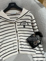 Dior 2025 Fall/Winter Collection ⚓️ Navy Lapel 8️⃣ Letter Logo Black-White Colorblock Striped Wool 🦙 Knit Cardigan - Image 8