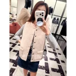 Chanel 2025 Fall/Winter Collection 🐑 Imported Shearling Gem Button Stand-Collar Faux Fur Coat / Vest for Women - Image 11