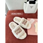 miumiu 2024 Fall/Winter Collection 🐑 Genuine Leather Letter Logo Wool Slippers for Women - Imported Australian Wool Fabric ~ Super Comfortable - Image 14