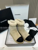 Chanel 2025 Fall/Winter Collection 🐑 Shearling & Wool Ankle Boots Snow Boots for Women - Premium Glossy Suede Upper - Image 14