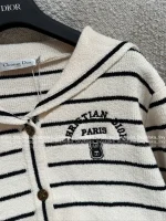 Dior 2025 Fall/Winter Collection ⚓️ Navy Lapel 8️⃣ Letter Logo Black-White Colorblock Striped Wool 🦙 Knit Cardigan - Image 7