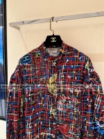 Chanel 2025 Fall/Winter Collection 🌈 Painted Line Print Logo Crystal Button Stand-Collar Silk-Cotton Blouse for Women - Image 18